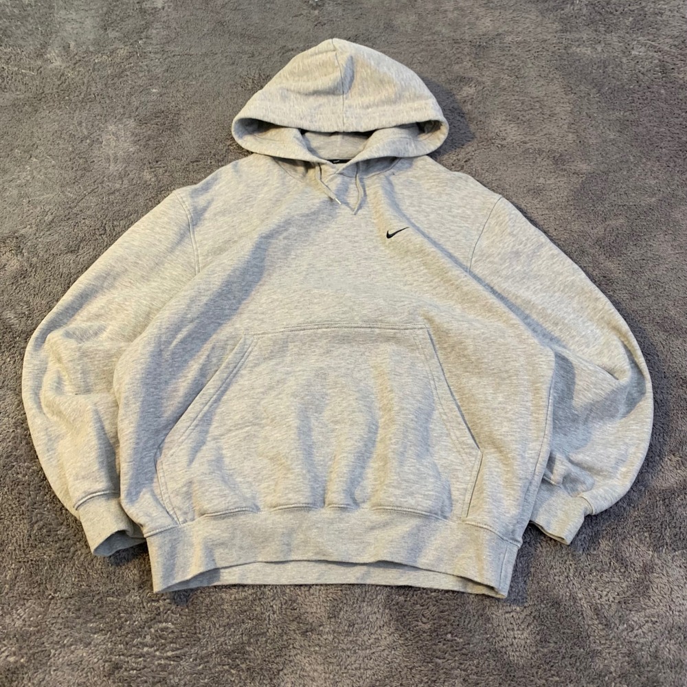 Nike Mens Pullover Hoodie Heather Grey Embroidered Swoosh Size Medium